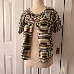 Vintage Boxy Yellow and Blue Striped Button Up Top Indie Size S